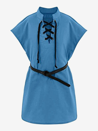 ブルー カーキ ヴィンテージ トップ レトロ レースアップ ノースリーブ ポリエステル トップ レトロ コスチューム 男性用 バーガンディ