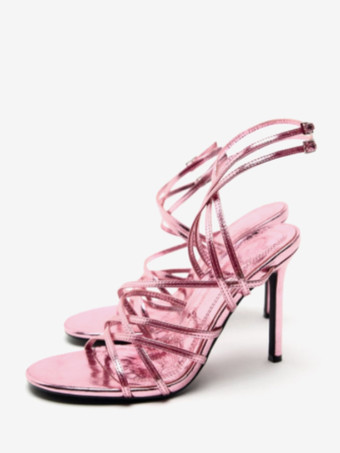 レディースヒールサンダル スティレットヒール PUレザーサンダル