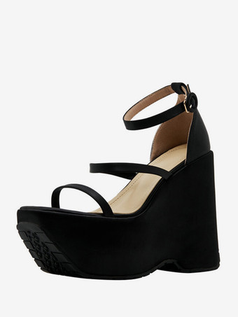 ブラック レディース スリッポン サテン ウェッジサンダル