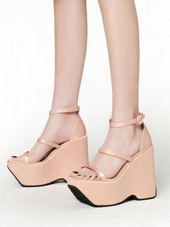 シャンパンカラーレディース スリッポン サテン ウェッジサンダル