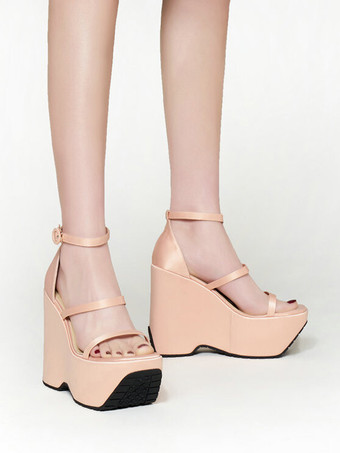 レディース スリッポン サテン ウェッジサンダル