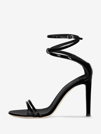 ブラック レディースヒールサンダル スティレットヒール PUレザーサンダル