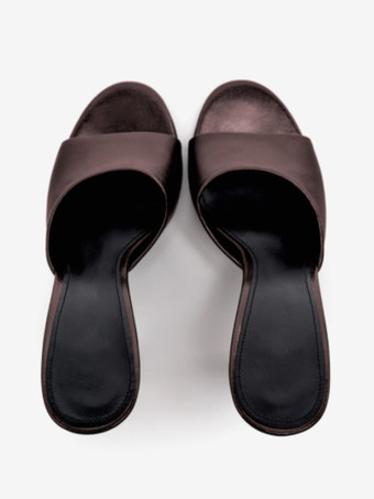 Women's Slide Sandals PU Leather Round Toe Stiletto Heel Slippers