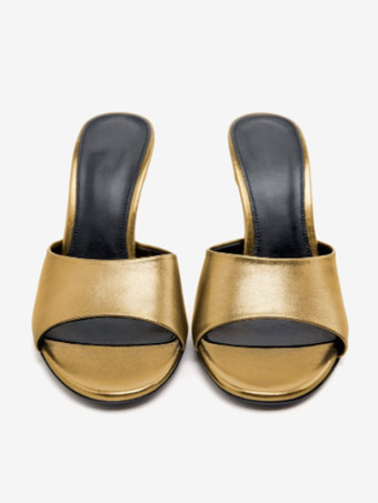 Women's Slide Sandals PU Leather Round Toe Stiletto Heel Slippers