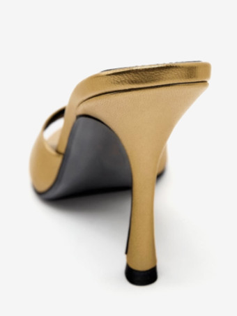 Women's Slide Sandals PU Leather Round Toe Stiletto Heel Slippers