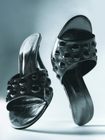 レディース スライドサンダル PUレザー ラウンドトゥ スティレットヒール スリッパ