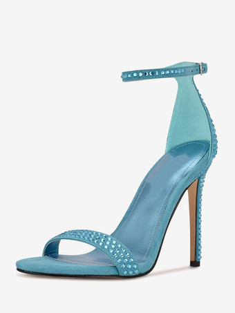 ライトスカイブルーレディースヒールサンダル ラウンドトゥ スティレットヒールサンダル PUレザー