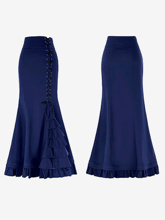 ブルー 黒のレトロコスチューム レディース マリーアントワネット コスチューム ポリエステルスカート スカート レトロ 仮面舞踏会 ボールガウン