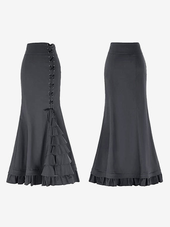 グレイ赤いレトロコスチューム レディース ポリエステルスカート マリーアントワネットコスチュームスカート レトロ仮面舞踏会ドレス バーガンディ