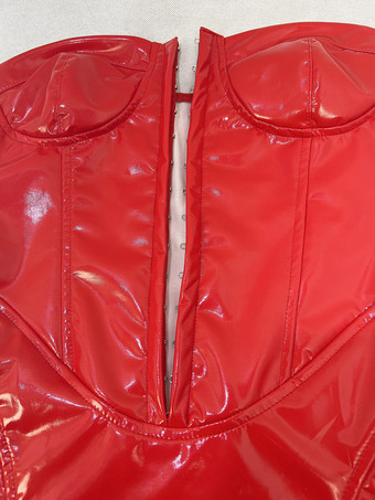 クラブドレス レディース ストラップレス シック ボタン ノースリーブ PUレザー オープンショルダー レッド セクシードレス