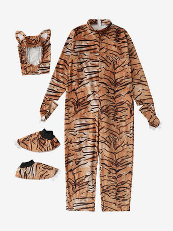 着ぐるみパジャマ ワンジー ハロウィン 大人用 タイガープリント ポリエステル ジャンプスーツ フード 着ぐるみ コスチューム