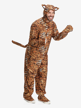 着ぐるみパジャマ ワンジー ハロウィン 大人用 タイガープリント ポリエステル ジャンプスーツ フード 着ぐるみ コスチューム