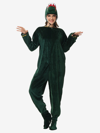 ワンジー着ぐるみパジャマ 漫画 大人用 ダークグリーン ポリエステル ジャンプスーツ 帽子 着ぐるみ コスチューム