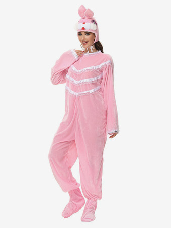 着ぐるみパジャマ ワンジー 動物 大人用 ピンク ポリエステル ジャンプスーツ 帽子 着ぐるみ コスチューム