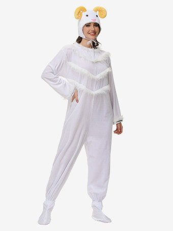 ホワイト 着ぐるみパジャマ ワンジー 動物 大人用 ピンク ポリエステル ジャンプスーツ 帽子 着ぐるみ コスチューム