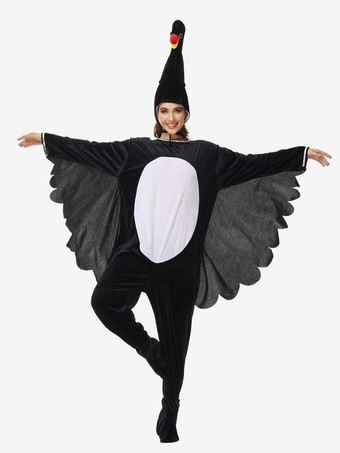 着ぐるみパジャマ ワンジー 動物 大人用 ブラック ポリエステル ジャンプスーツ 帽子 着ぐるみ コスチューム