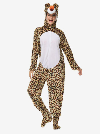 ワンジー着ぐるみパジャマ 動物 大人用 ヒョウ柄 ポリエステル ジャンプスーツ 着ぐるみ コスチューム