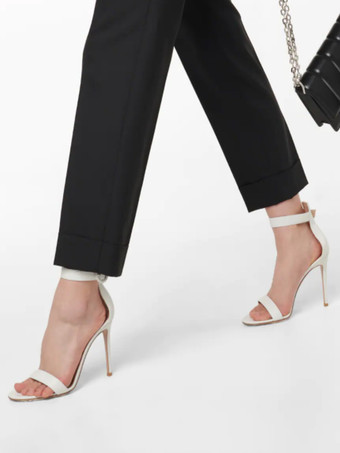 ブラックドレスサンダル オープントゥ スティレットヒール アンクルストラップ パーティーシューズ