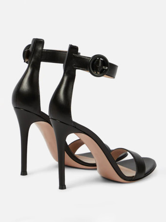 ブラックドレスサンダル オープントゥ スティレットヒール アンクルストラップ パーティーシューズ