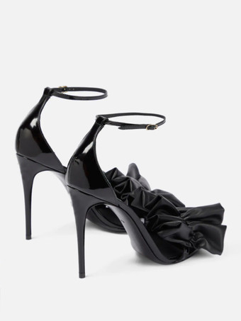 Zapatos de vestir negros Zapatos de fiesta con correa en el tobillo y tacón de aguja con lazo fruncido