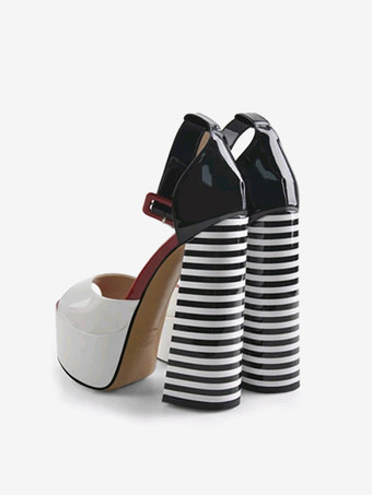 セクシーなハイヒールサンダル プラットフォーム オープントゥ バックルディテール アンクルストラップ ブロックヒールサンダル