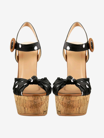 レディース ウェッジサンダル 水玉模様 プラットフォーム ピープトゥ ウェッジシューズ