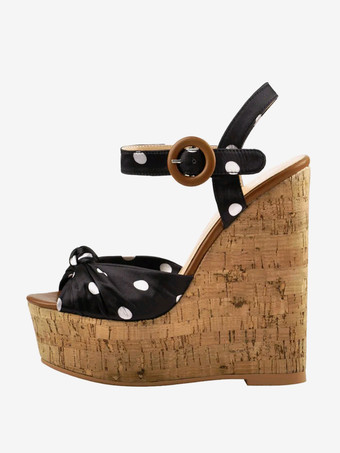 レディース ウェッジサンダル 水玉模様 プラットフォーム ピープトゥ ウェッジシューズ