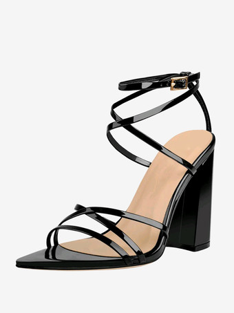 Negro doradoSandalias de tacón en bloque Sandalias de tacón alto con tiras y punta en punta negras
