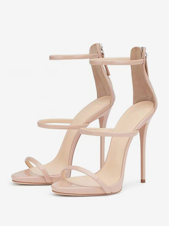 アプリコットブラックハイヒールサンダル ストラップ付きオープントゥ スティレットヒール ドレスシューズ