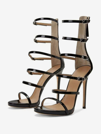 ブラック レディース パーティーサンダル ハイヒール ストラップ ドレスサンダル