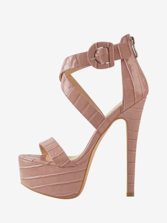 チェスナットブラウンセクシーなハイヒールサンダル プラットフォーム クリスクロス スティレットヒール サンダル シューズ