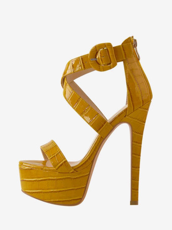 オレンジ セクシーなハイヒールサンダル プラットフォーム クリスクロス スティレットヒール サンダル シューズ