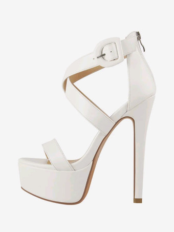ホワイト セクシーなハイヒールサンダル プラットフォーム クリスクロス スティレットヒール サンダル シューズ