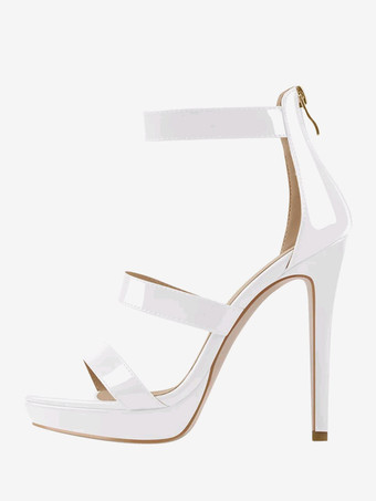 ホワイト レディースヒールサンダル ブラック オープントゥ スティレットヒール ストラップ セクシーサンダル