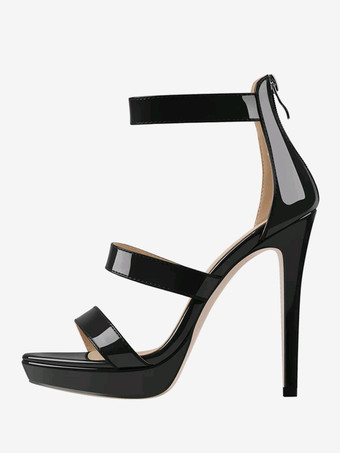 レディースヒールサンダル ブラック オープントゥ スティレットヒール ストラップ セクシーサンダル