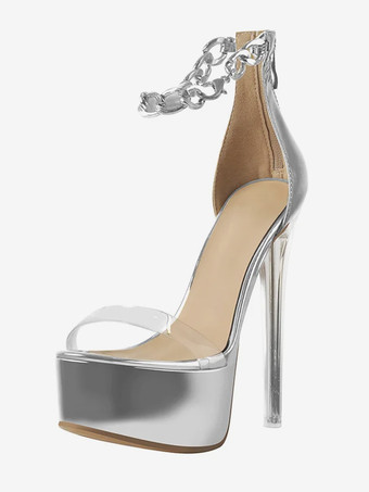 セクシーなヒールサンダル ゴールドプラットフォーム オープントゥ スティレットヒール アンクルストラップサンダル