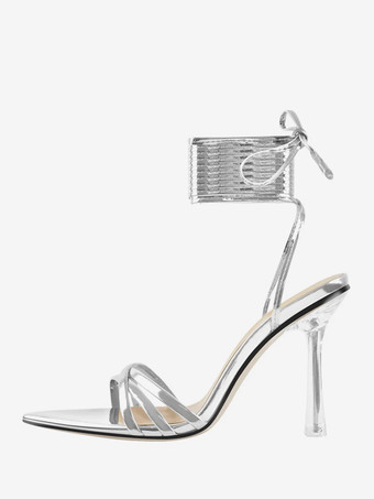 ブラック レースアップ サンダル ハイヒール オープントゥ ドレスシューズ