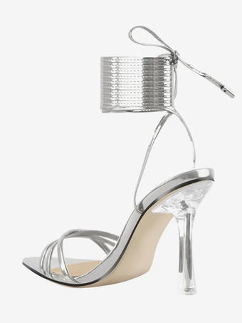 ブラック レースアップ サンダル ハイヒール オープントゥ ドレスシューズ