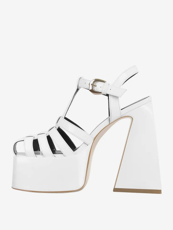 blanc Sandales à talons blocs noires chaussures à talons hauts découpés à plateforme