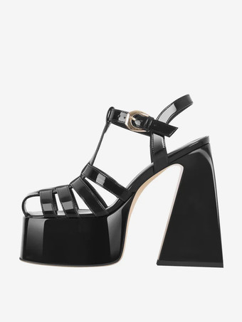 noir Sandales à talons blocs noires chaussures à talons hauts découpés à plateforme