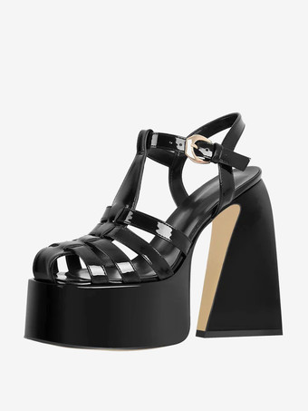 Sandales à talons blocs noires chaussures à talons hauts découpés à plateforme
