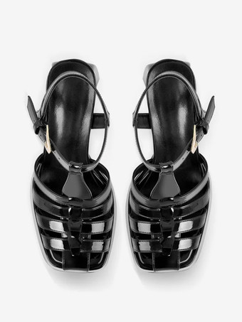 Sandales à talons blocs noires chaussures à talons hauts découpés à plateforme