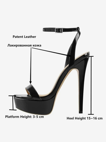 ブラックのセクシーなサンダル、ハイヒールプラットフォーム、オープントゥ、アンクルストラップサンダル