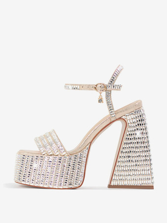 ライト アプリコットハイヒール パーティーシューズ プラットフォーム オープントゥ アンクルストラップ ブロックヒール サンダル