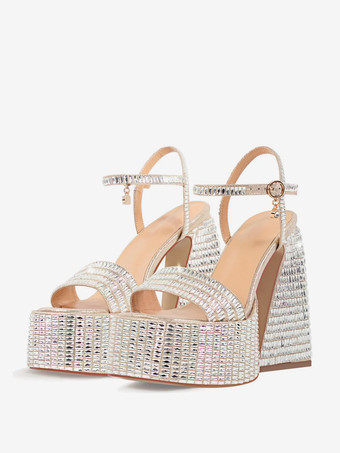 ハイヒール パーティーシューズ プラットフォーム オープントゥ アンクルストラップ ブロックヒール サンダル