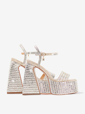 ハイヒール パーティーシューズ プラットフォーム オープントゥ アンクルストラップ ブロックヒール サンダル