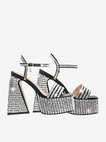 ハイヒール パーティーシューズ プラットフォーム オープントゥ アンクルストラップ ブロックヒール サンダル