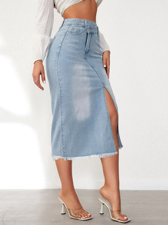 スカート ブルー アシンメトリー ウエスト上げ デニム シック 秋 ロング レディース ボトムス