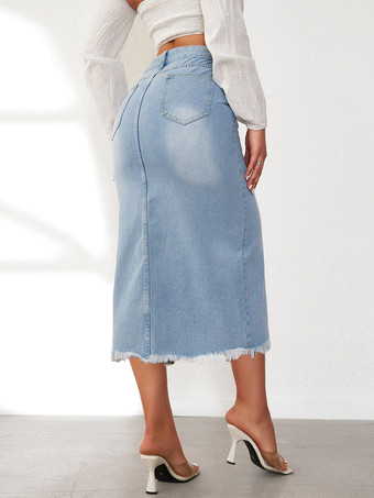 スカート ブルー アシンメトリー ウエスト上げ デニム シック 秋 ロング レディース ボトムス