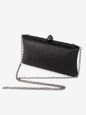 ブラック ウェディングハンドバッグ ウェディングアクセサリー ウェディングクラッチバッグ チェーン ラインストーン